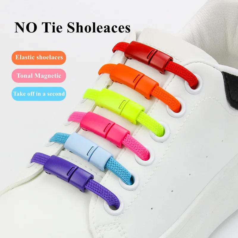 

1 Pair Magnetic Buckle Shoelaces Without Ties Elastic Laces Sneakers Kids Adult Quick Laces Lazy Sports Rubber Band Shoestring