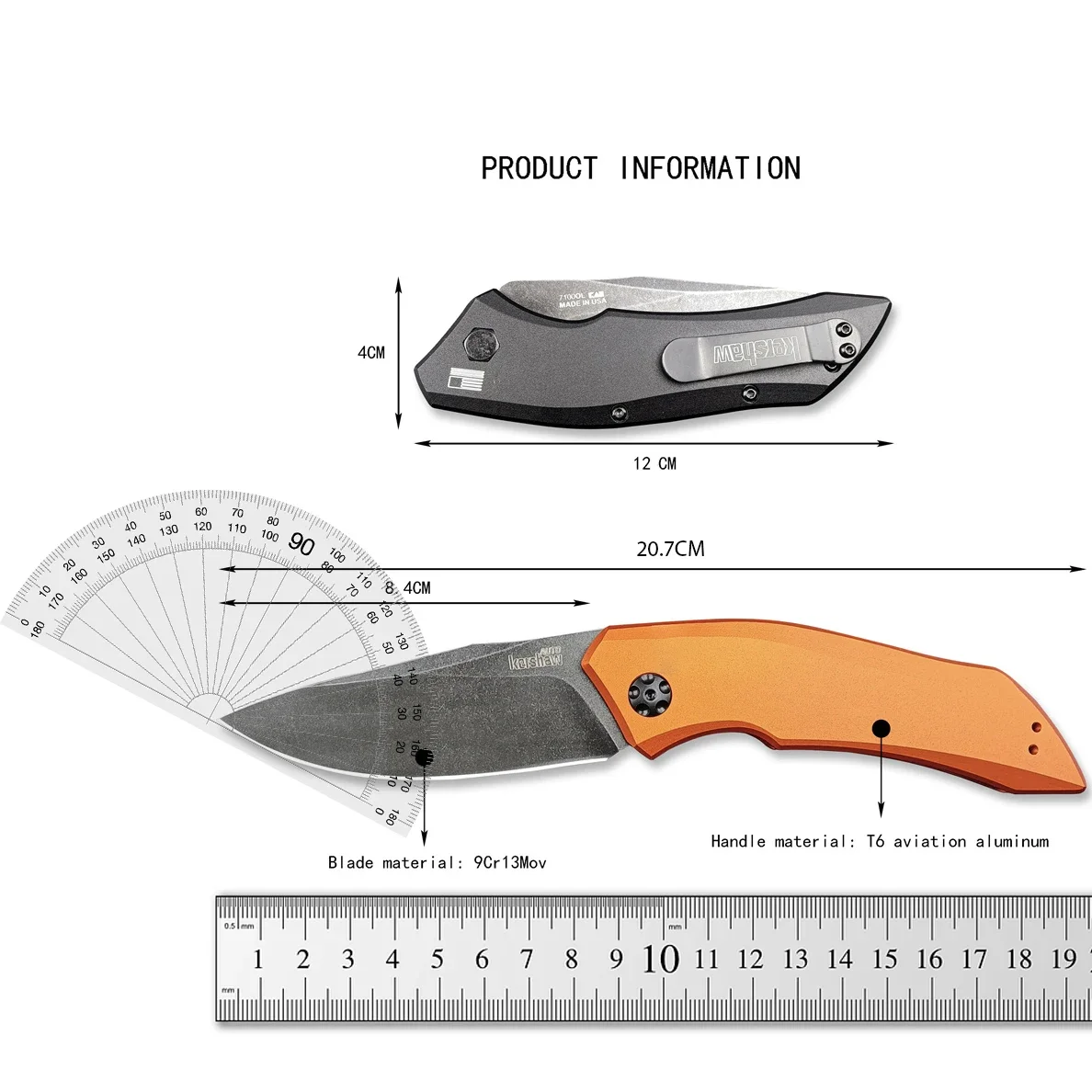 KS 7100 Launch 1 Tactical Folding Knife 9Cr13Mov Stonewash Blade Aluminum Handle Pocket Knife EDC Men\'s Camping  Hunting Tools