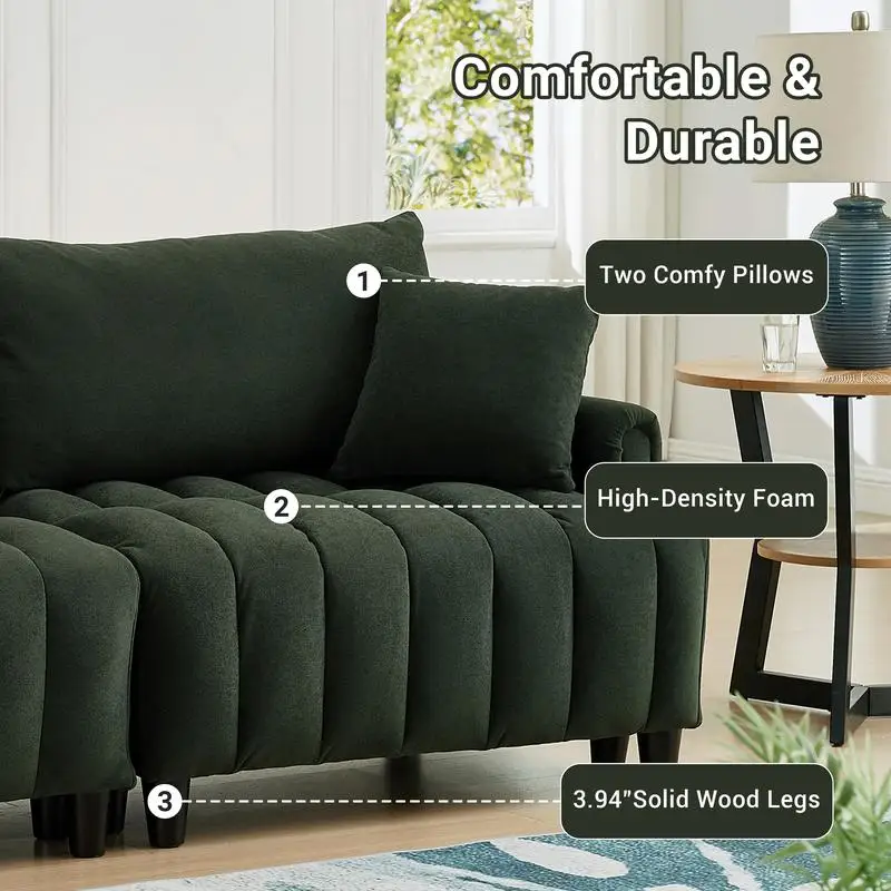 أريكة سرير فوتون قابلة للتحويل مع مسند ظهر قابل للتعديل، أريكة من قماش البوليستر باللون الأخضر الداكن مع وسادتين، نوم حديث بمقعدين #6