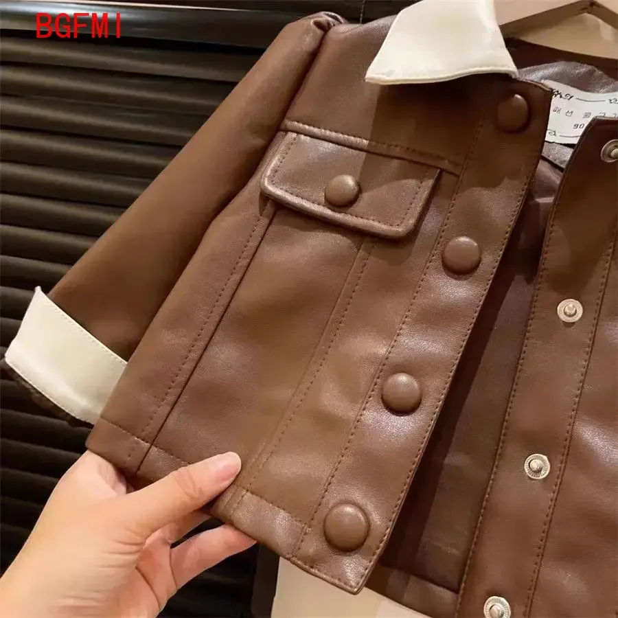 Baby Girls Leather Jackets Elegant Zipper Basic Jacket Spring Autumn 2025 Classics Handsome Baby Pu Outerwear Kids Clothing