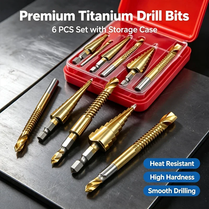 6pcs/set drill bit kits, hexagonal shank ladder and spiral saw drill bits, high hardness and heat resistance