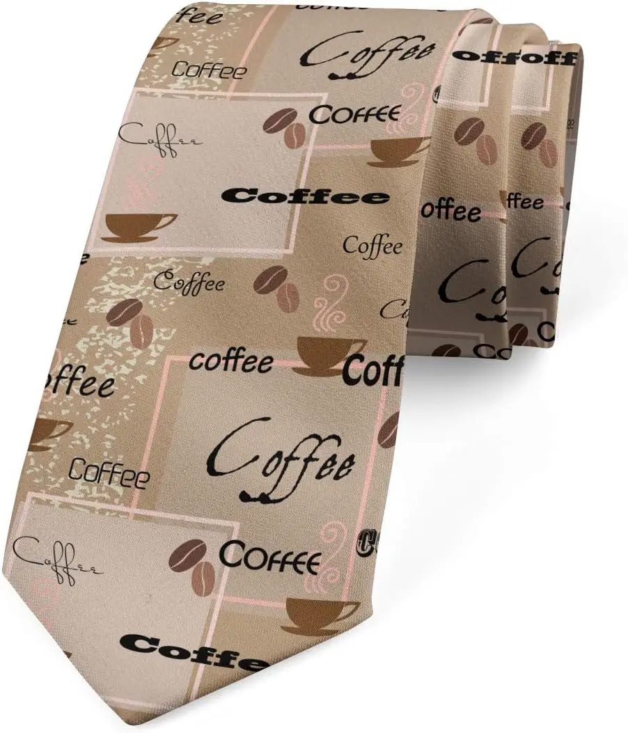 Coffee Multicolor Modern Men's Tie Sketchy Coffee Cups Beans Pattern Necktie Accessories Print One Size