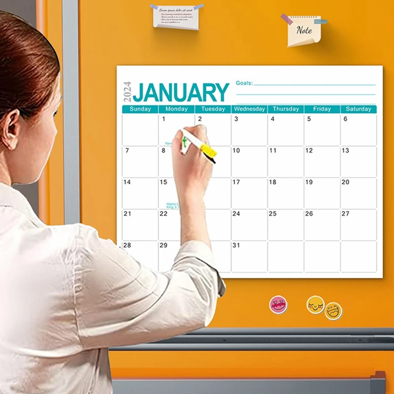 Calendrier d'attraction magnétique pour réfrigérateur, calendrier mensuel 18, bleu, fonctionne de janvier 2024 à juin 2025