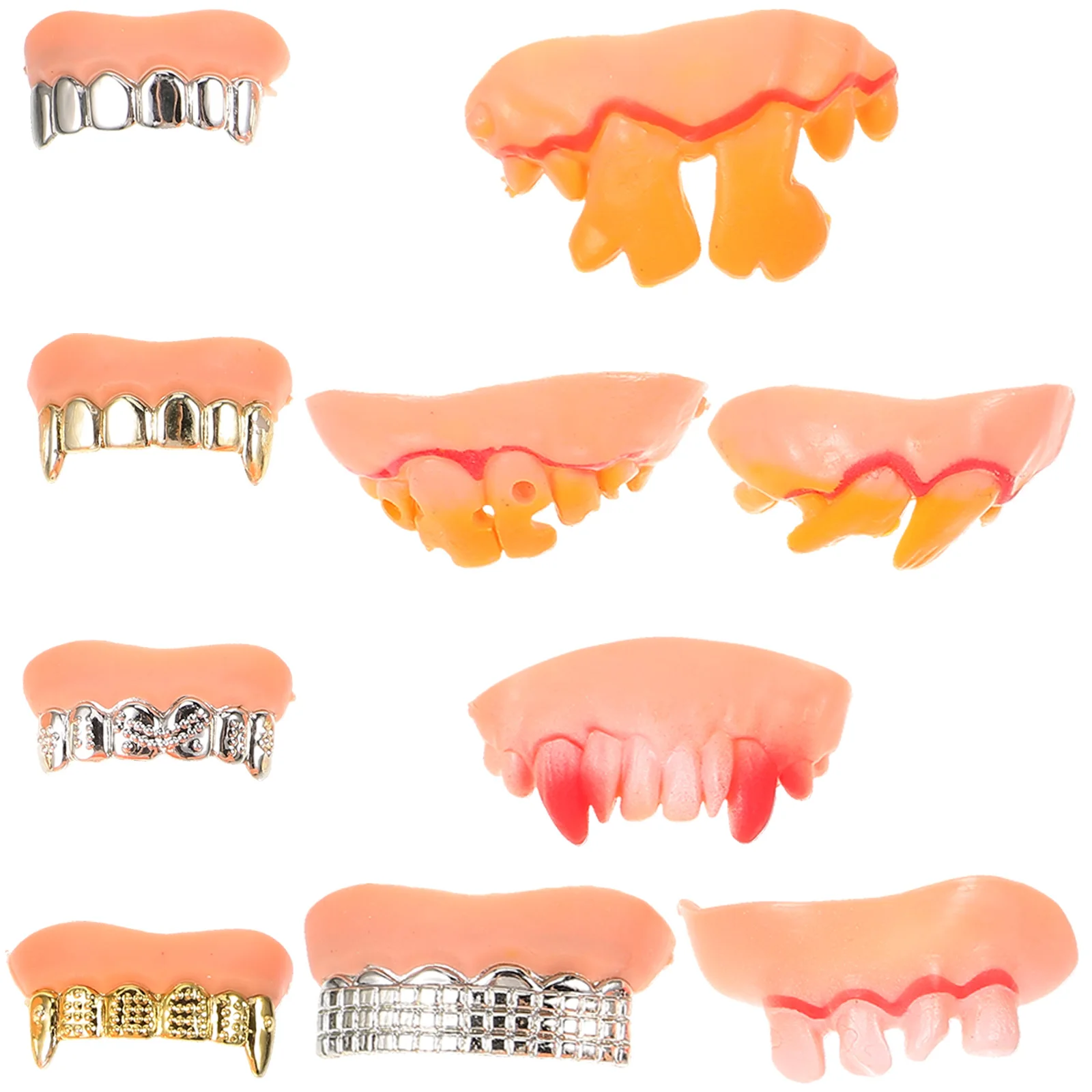 

10 pcs Fake Teeth Funny Ugly Retractable Chattering Vampire Fangs Plastic Halloween Cosplay Masquerade Safe Easy Wear Decorative
