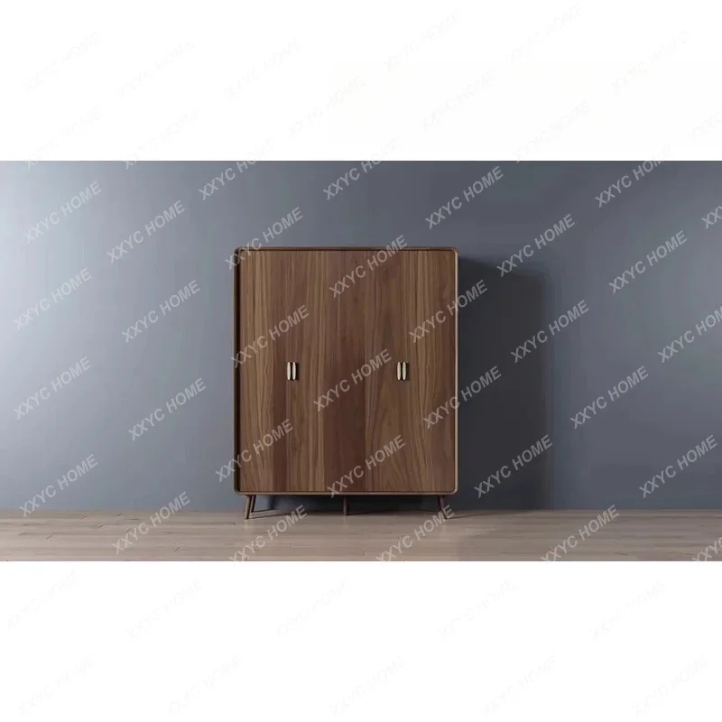 Y American modern simple high-end North American black walnut tenon and mortise grille bedroom four-door wardrobe