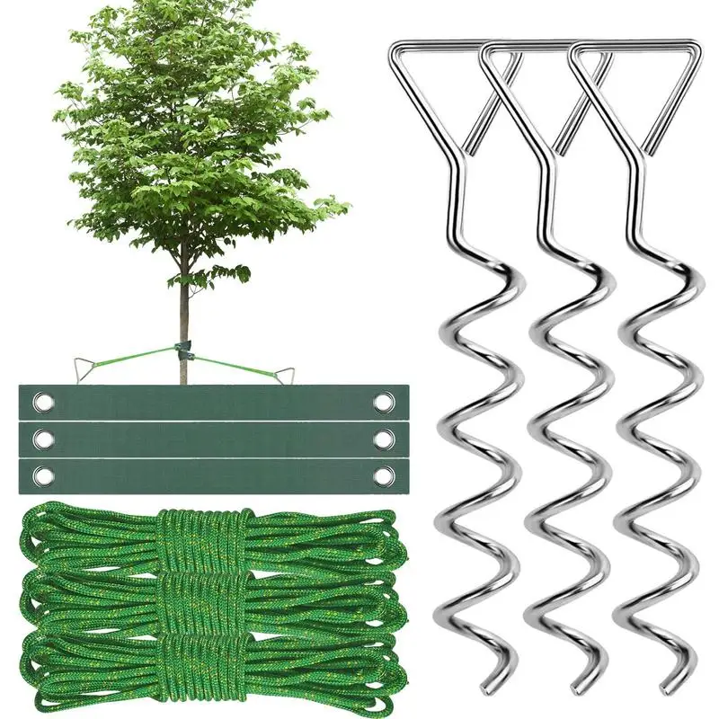 

Tree Stakes And Supports Heavy Duty Tree Straightening Kit Garden Spiral Plant Support Weather-Resistant Stakes With Straps For