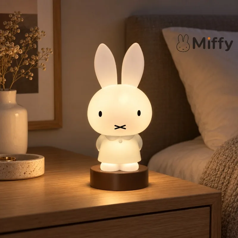 Kawaii Miffy Gray Night Light with Base Bruna Asoto Indoor Room Light Bedside Tabletop Ambient Lighting Bedroom Desk Decoration