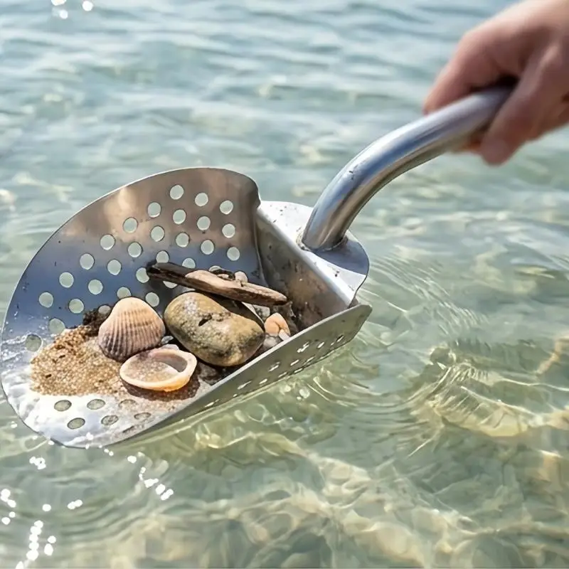 Beachcombing Sand Sifter Spade Tool with Drain Hole Basket and Long Handle D2RD