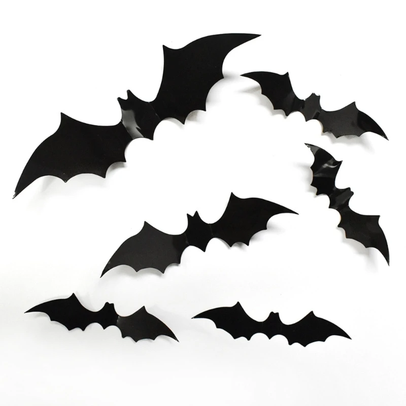 48Pcs Halloween Decorations Window Clings Decals, 3D Bat Stickers Halloween Wall Decals for Window Door Wall Decoration