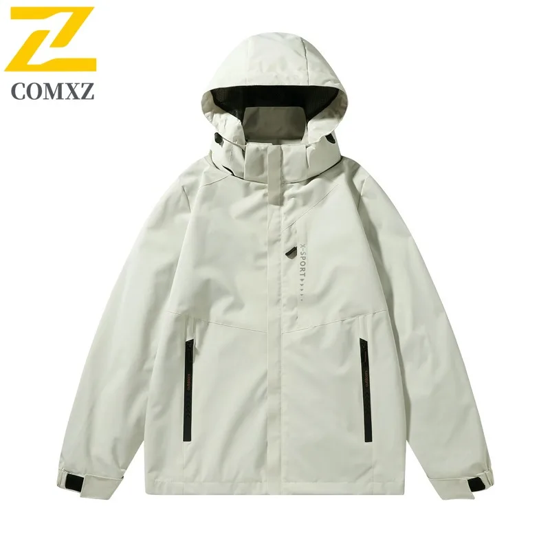 

COMXZ 2025 Plus Size Водонепроницаемая ветрозащитная куртка для пар со съемным капюшоном