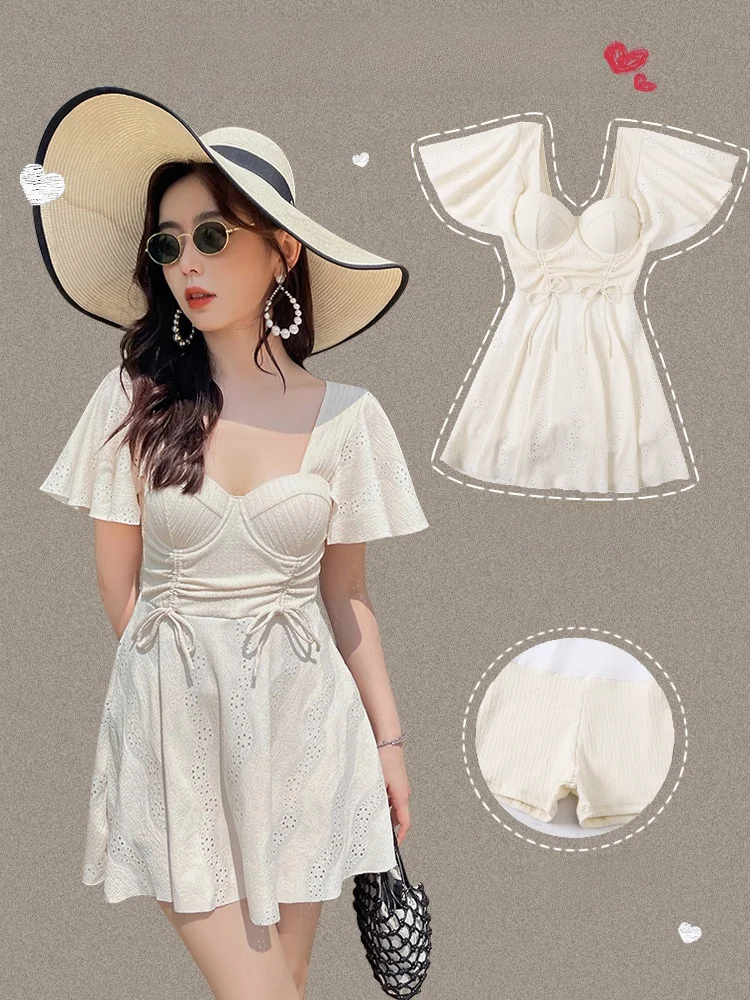 

Сексуальный слитный купальник для женщин больших размеров, скрывающий живот, для термальных источников, летний, для отдыха, с юбкой