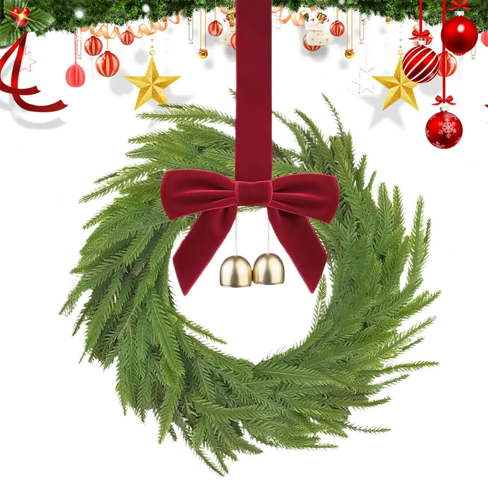 

Рождественские венки для входной двери сезонный искусственный декор с красными бантами и колокольчиками Рождественский искусственный венок для оконной каминной каминки