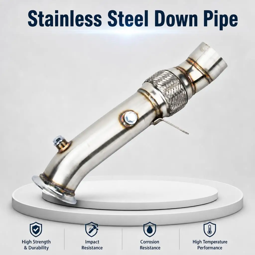 Image of 3,5-Zoll Turbo Catless Auspuff-Downpipe mit Fischschuppen-Schweißung für BMW F01 F06 F07 F10 F11 F12 F13 535i GT 535ix 640i 740i aus Edelstahl