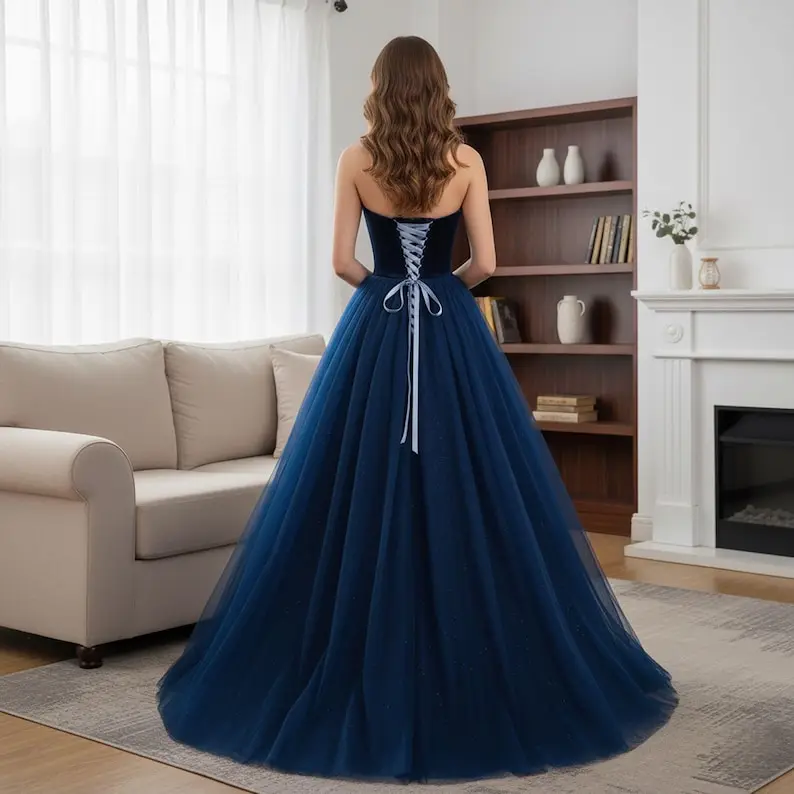 فستان حفلة موسيقية عالي الجودة على شكل حرف a باللون الأزرق، فستان كوكتيل، فساتين حفلات التخرج وأعياد الميلاد المسائية وأعياد الميلاد، فساتين حفلات خيالية #4