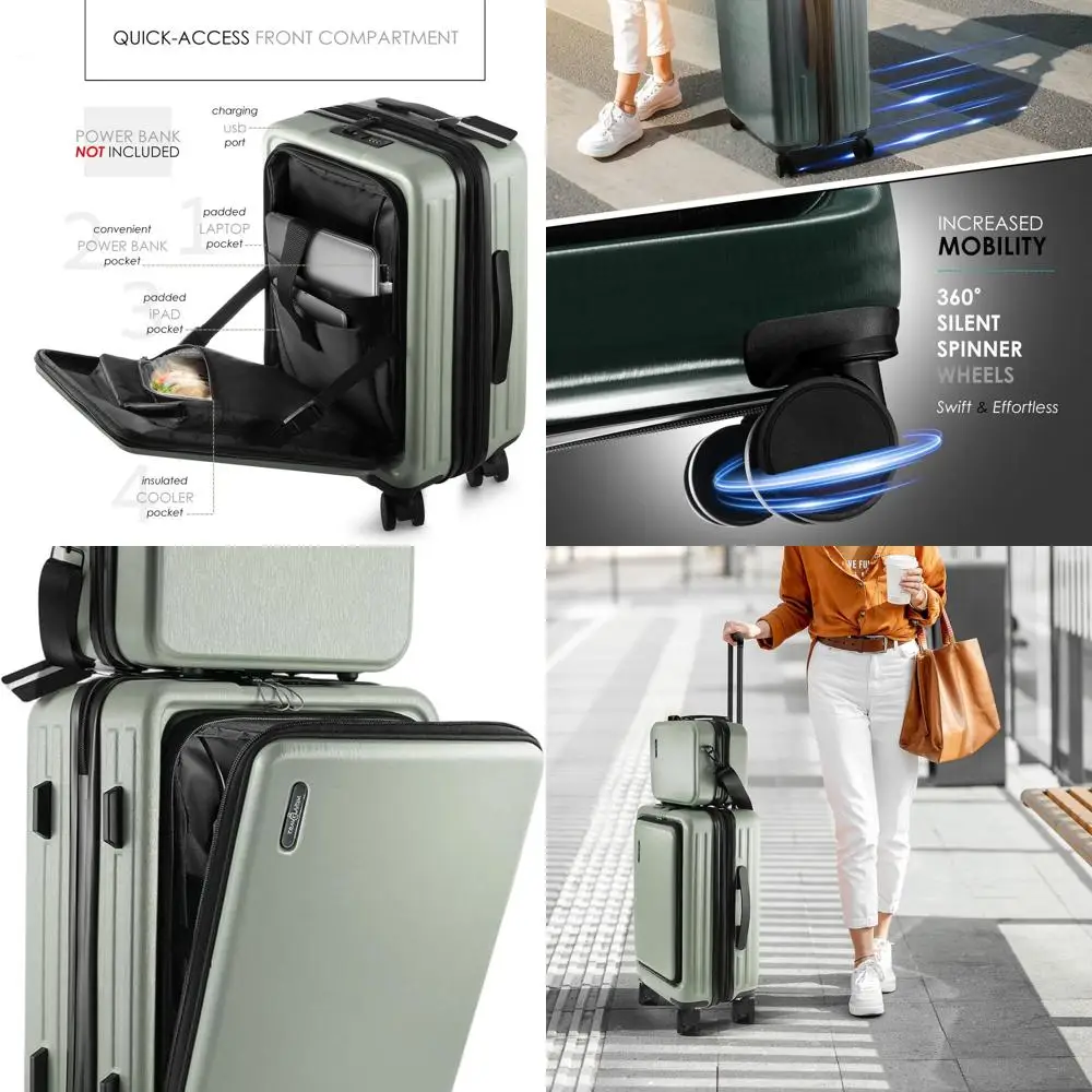 

Compact 20 Hardshell Carry-On Luggage with Wheels, Airline Approved, Sage Green Suitcase, Includes Cosmetic Case