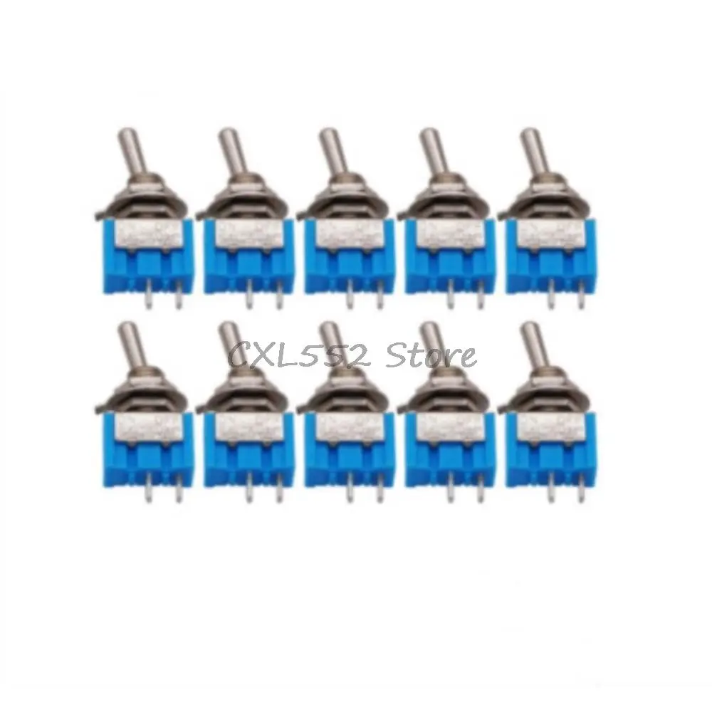 10Pcs MTS-101 2 Pin SPST Switch ON-OFF 2 Position AC125V/6A 250V/3A 6mm Blue Mini Toggle Switches