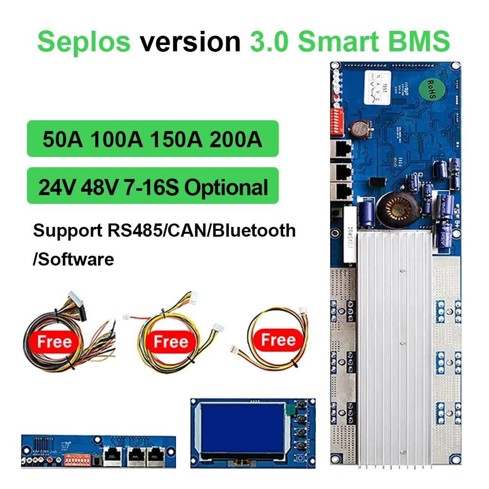 Deligreen 16S 50A 100A 150A 200A LiFePO4 Smart BMS with Bluetooth for 48V Li-ion Battery Pack BMS for Solar Energy Storage