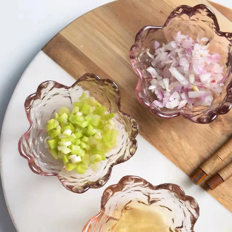 Japanese Cherry Blossom Glass Bowl Sauce Dish BBQ Dish Small Bowl Vinegar Dish Hot Pot Dipping Dish Mini Salad Bowl
