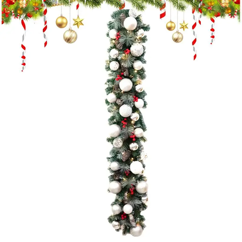 Pre-lit Christmas Garland 53-Inch Artificial Garland With 8 Changeable Lights Battery Operated Pinecones Red Berries Glitter