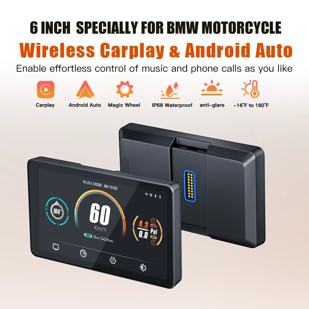 

MB6 Wireless CarPlay для BMW R1200GS R1250GS R1300GS 6 "мотоцикл Android Auto портативный цифровой навигационный экран приборной панели