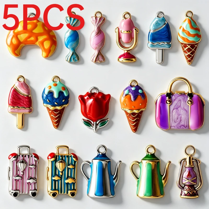 5Pcs Stainless Steel Enamel Charms Ice Cream Candy Kettle Suitcase Pendants DIY Bracelet Necklace Jewelry Making Accessories