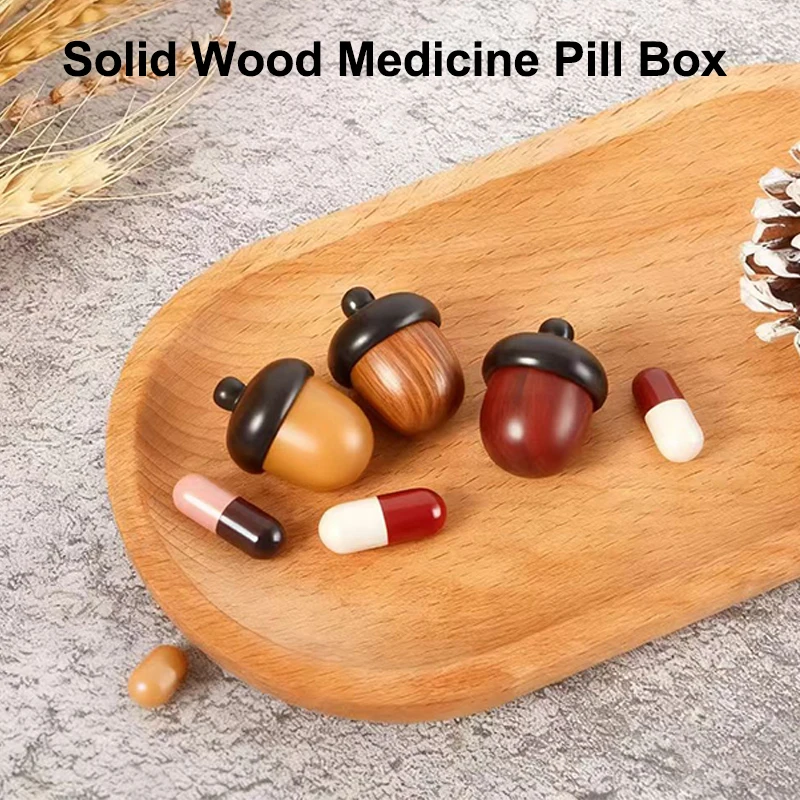 *SN 1/2PCS Mini Sandalwood Pill Boxes Portable Granule Storage Box Rescue Tablets Case Small Items Container DIY Acorn Pendants