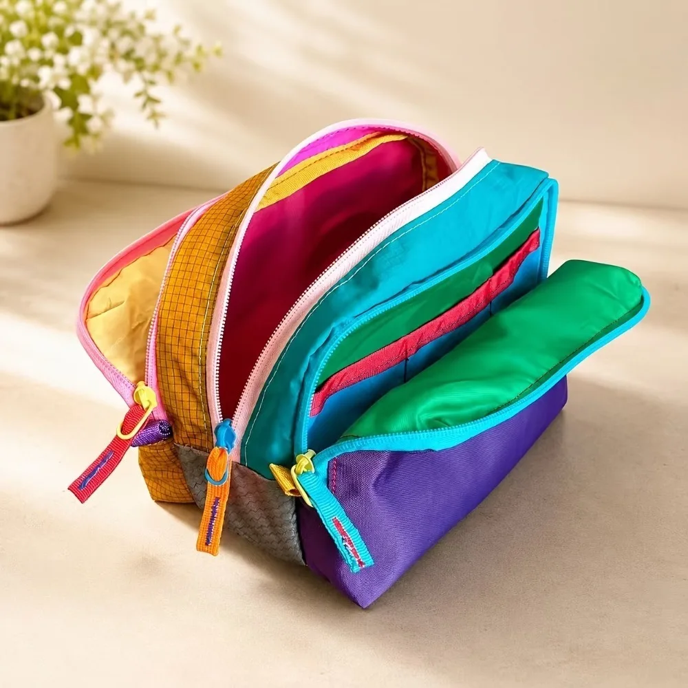 Dopamine Color Multi-Compartment Toiletry Bag Suitable Travel Organizer Layered Storage Compartments Makeup Brush Storage Bag