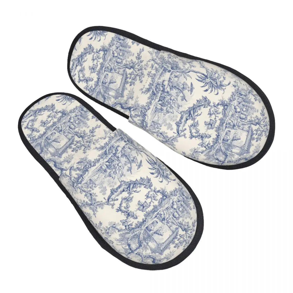 Custom Print Women Toile De Jouy Patterns House Slippers Cozy Warm French Motif Memory Foam Fluffy Slipper Indoor Outdoor Shoes