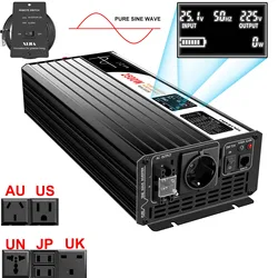 純粋な正弦波電力変換器2500W,12-24-48V DC〜110-220V AC,液晶画面