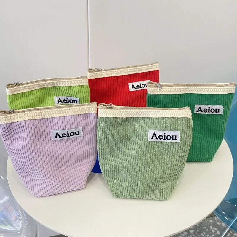 Corduroy Women Lipstick Makeup Bag Cute Mini Wallet Travel Sanitary Napkin Bag Zipper Toiletries Cosmetic Clutch Storage Case