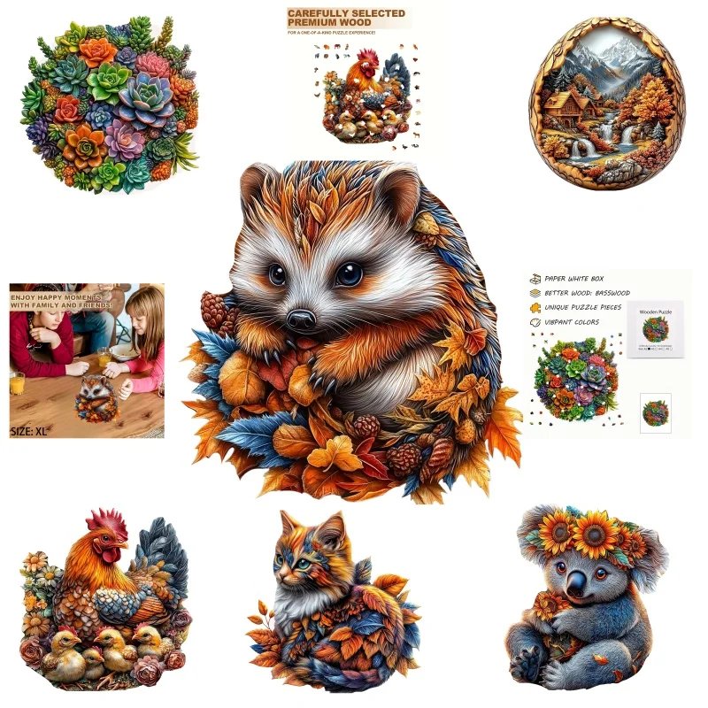 Wooden Puzzle - Unique Adult Shaped Premium Wooden Puzzle Gift - Flower, Chick Animal Puzzle Family Game