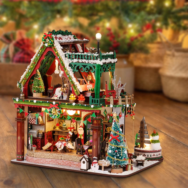 Christmas DIY Miniature Dollhouse Kit, Tiny House Model Building Set, Home Decor Ornament, Creative Handmade Gift for Collection
