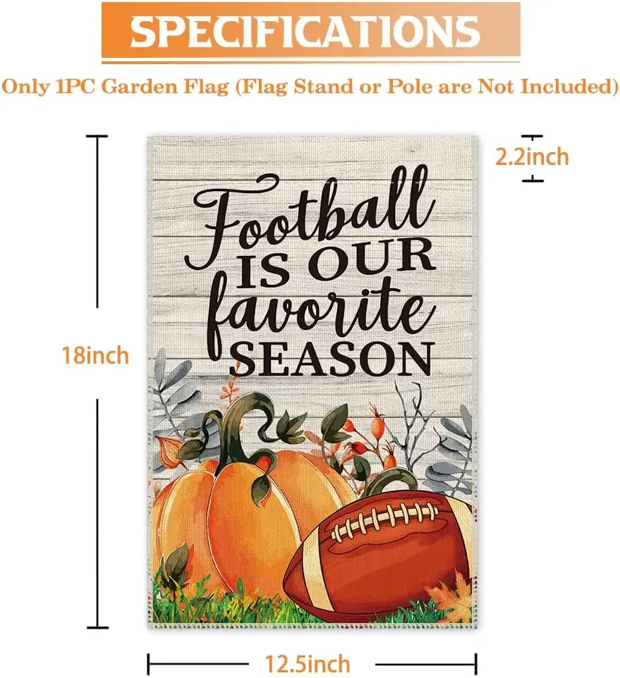 Hafhue Football is Our Favorite Season Pumpkin Garden Flag, 12 x 18 Inch Double Sided Holiday Yard Outdoor Harvest Party Lawn De