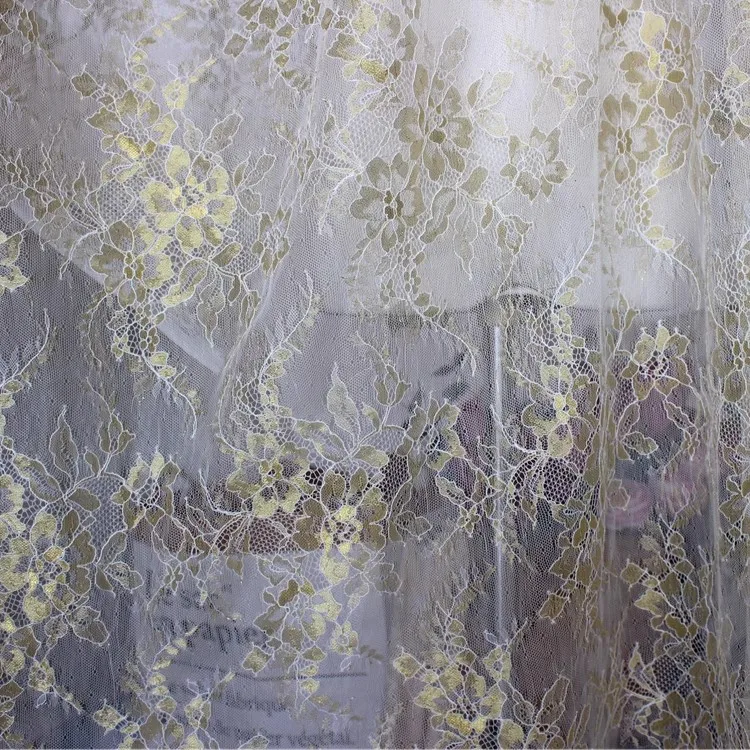 1.5 Meters Wide Gold high-end eyelash lace fabric DIY dress veil sewing decoration splicing accessories 3M long 2025