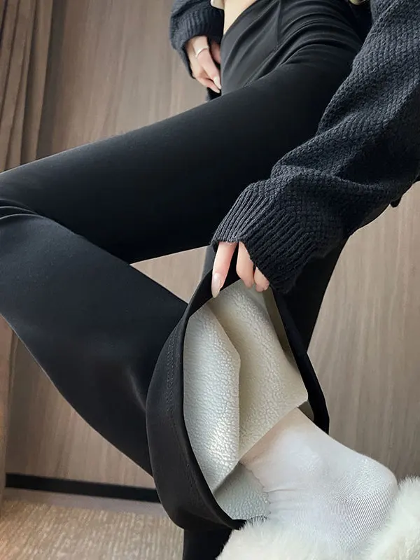 

High Waist arkskin Pants Women's Outerwear Fce Lined Thi Yoga Pants Bell Bot plus Size Leggings Winter Warm Trousers