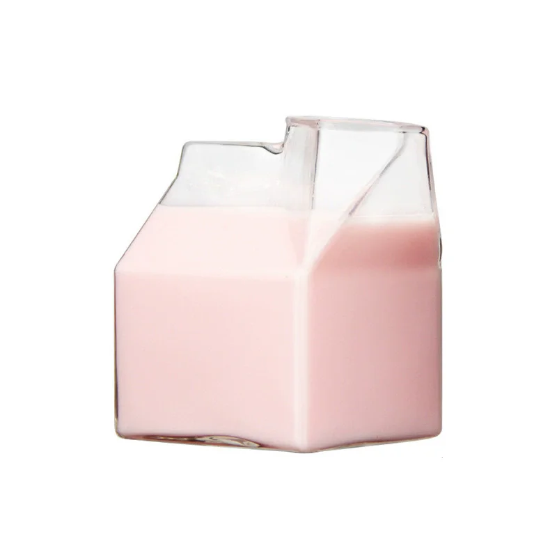 

Creative Clear Transparent Glass Milk Box Shape Milk Cup 340ml Mug Jug Dish Drinking Tools Water Juice Milk Tea Cups