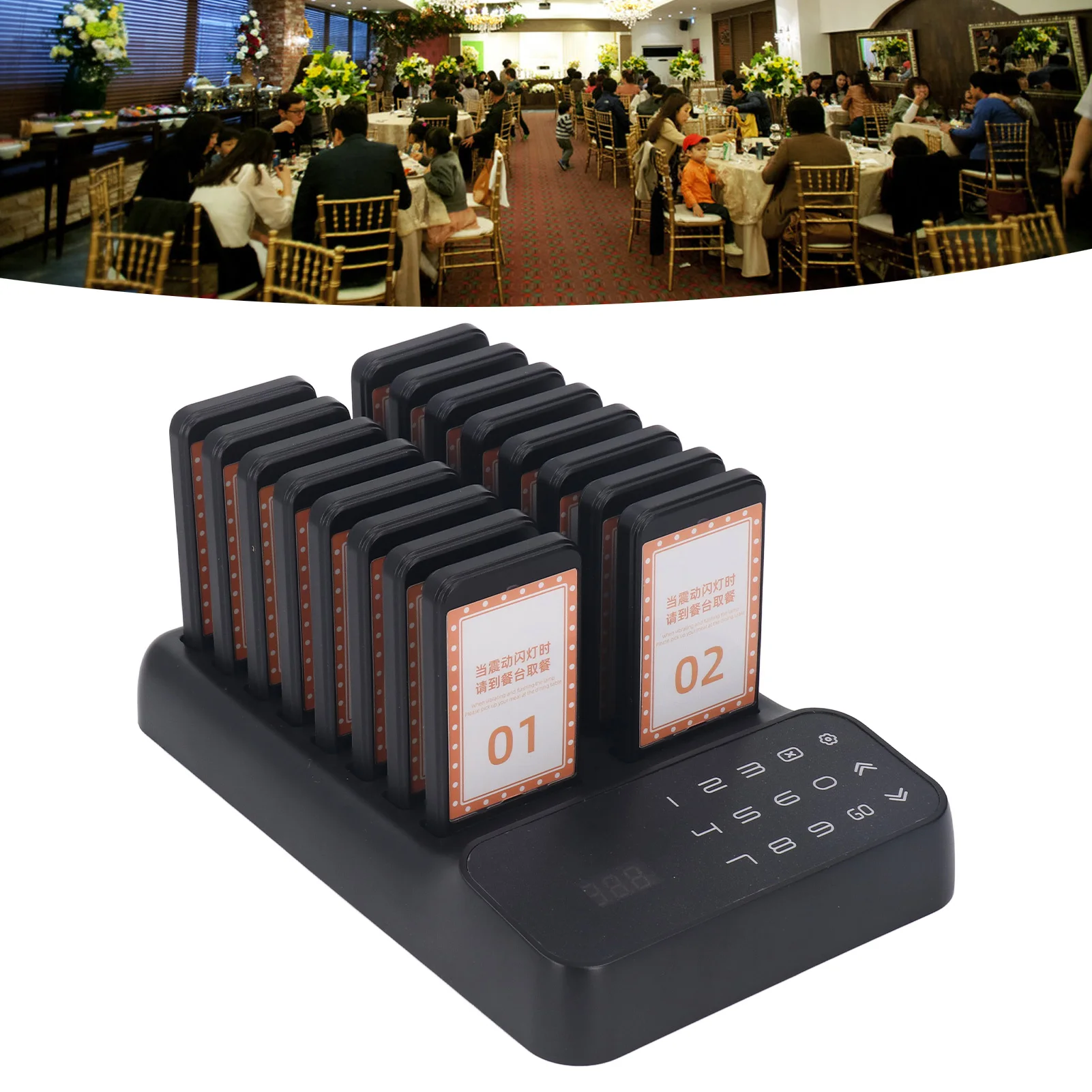 

Wireless Calling Queuing System Restaurant Pager 100-240V 16 Buzzers 3 Digit LED Display Efficient for Coffee Shop