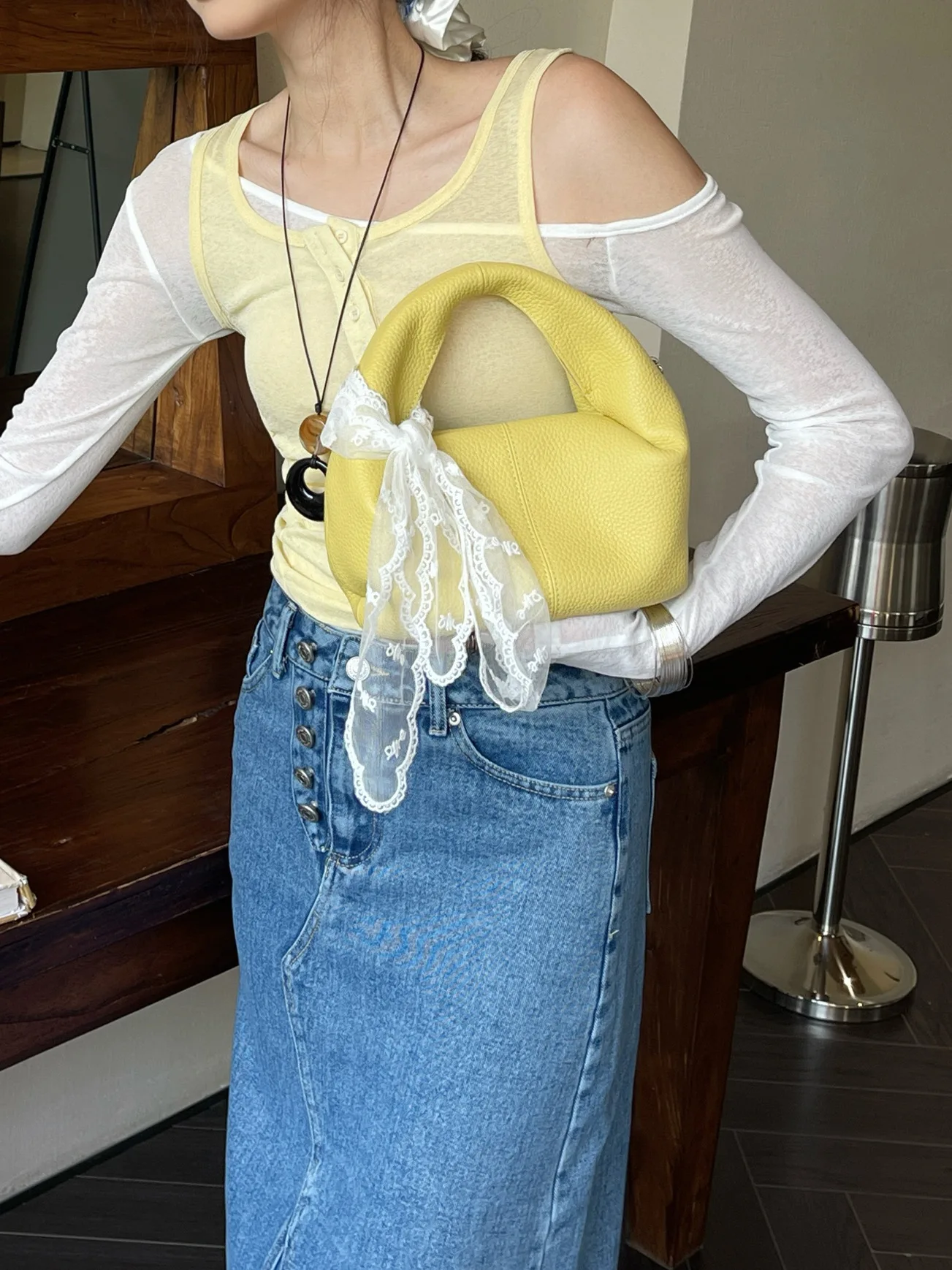 

FIRMRANCH Милая мягкая голова из воловьей кожи в сложенном виде булочка с клецками, универсальная женская диагональная булочка с крестообразным крючком и цветочным кружевом