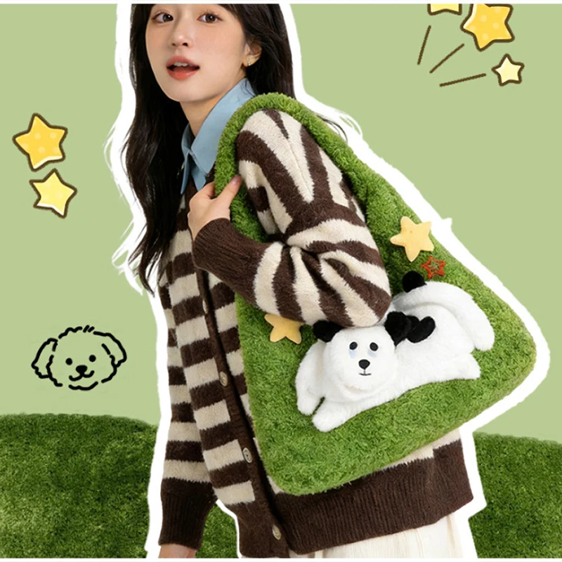 Niedliche Flauschige Bären- und Seeotter-Schultertasche, Weiche Plüsch-Handtasche für Damen, Süße Cartoon-Tier-Style-Deko für den täglichen Pendelverkehr und Reisen – Detail 7