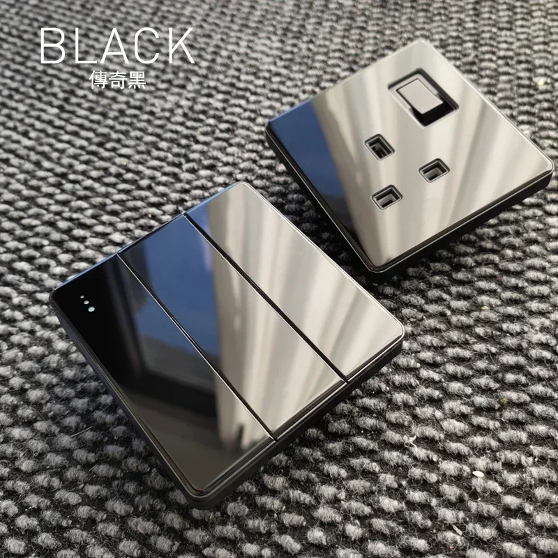 Wallpad Black Glass 4 Gang Wall Panel Switch with LED UK EU French Universal Outlet Socket with USB TypeC 20A 45A Fuse Switch