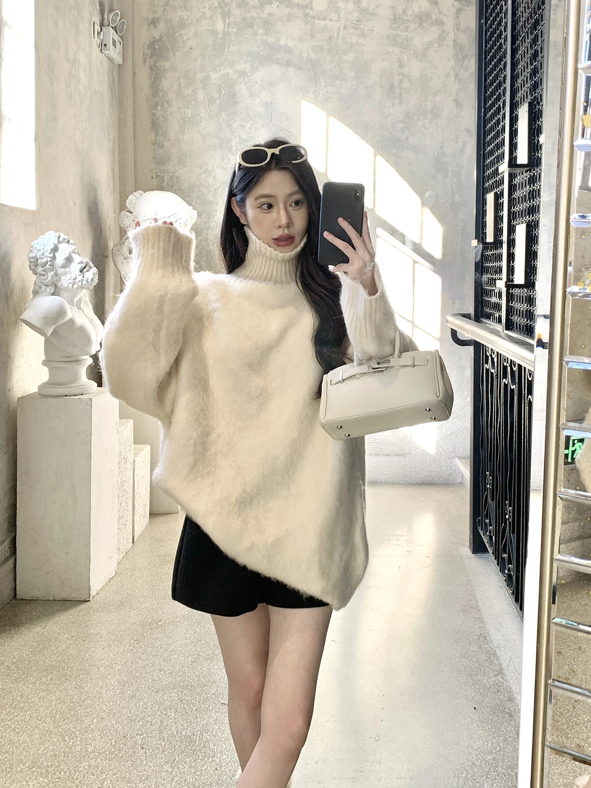 

Свободный вязаный свитер с высоким воротником для женщин, повседневный, удобный зимний топ, универсальный трикотаж в стиле Lazy Sle