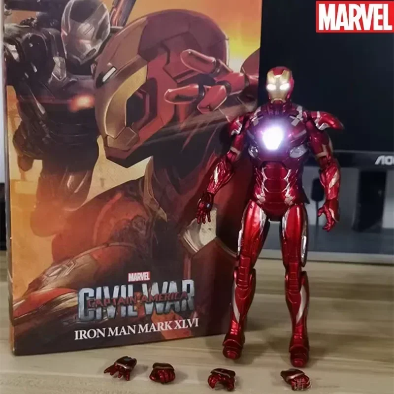 Figuras de acción de los vengadores de Marvel, modelo de Pvc de 18cm, pecho de ojo de Iron Man Mk46 con luz para brillar, juguetes de adorno en caja, regalos para festivales