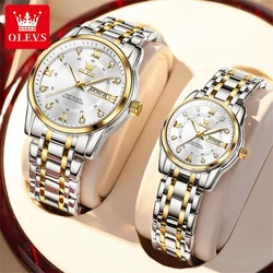 OLEVS-Montre de couple à quartz étanche pour homme, montre-bracelet de luxe, acier inoxydable Shoous, date et semaine, 5513