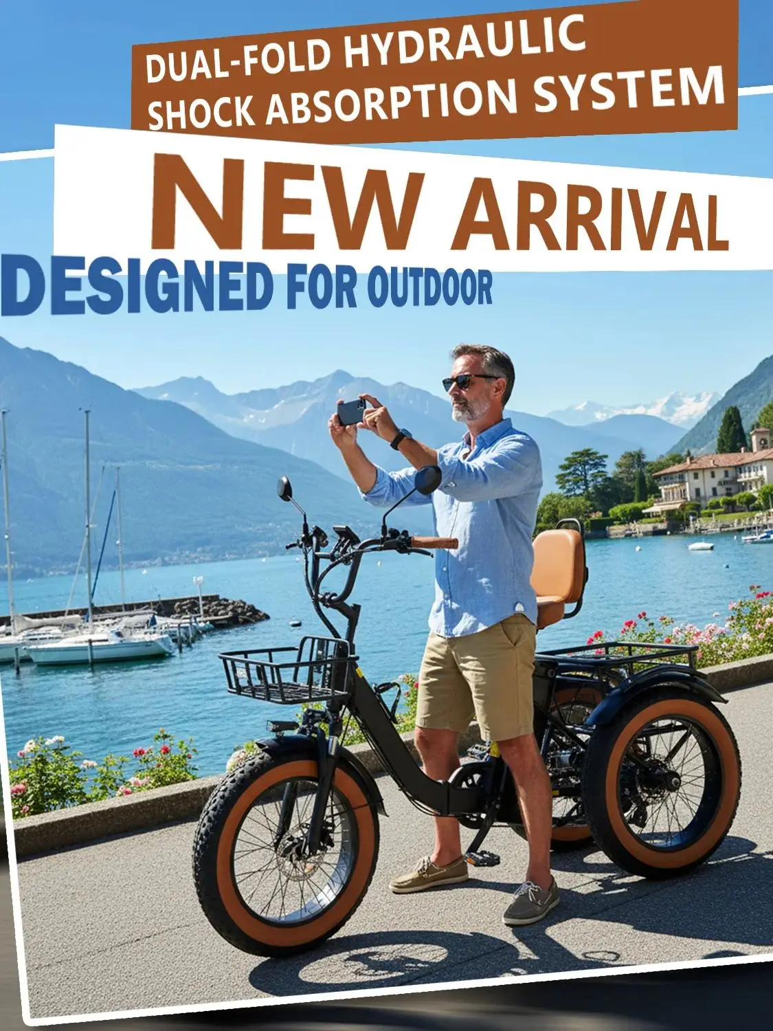 

Складной электрический трехколесный велосипед для взрослых, электрический велосипед Peak 1350 Вт со съемной батареей 48 В 16 Ач