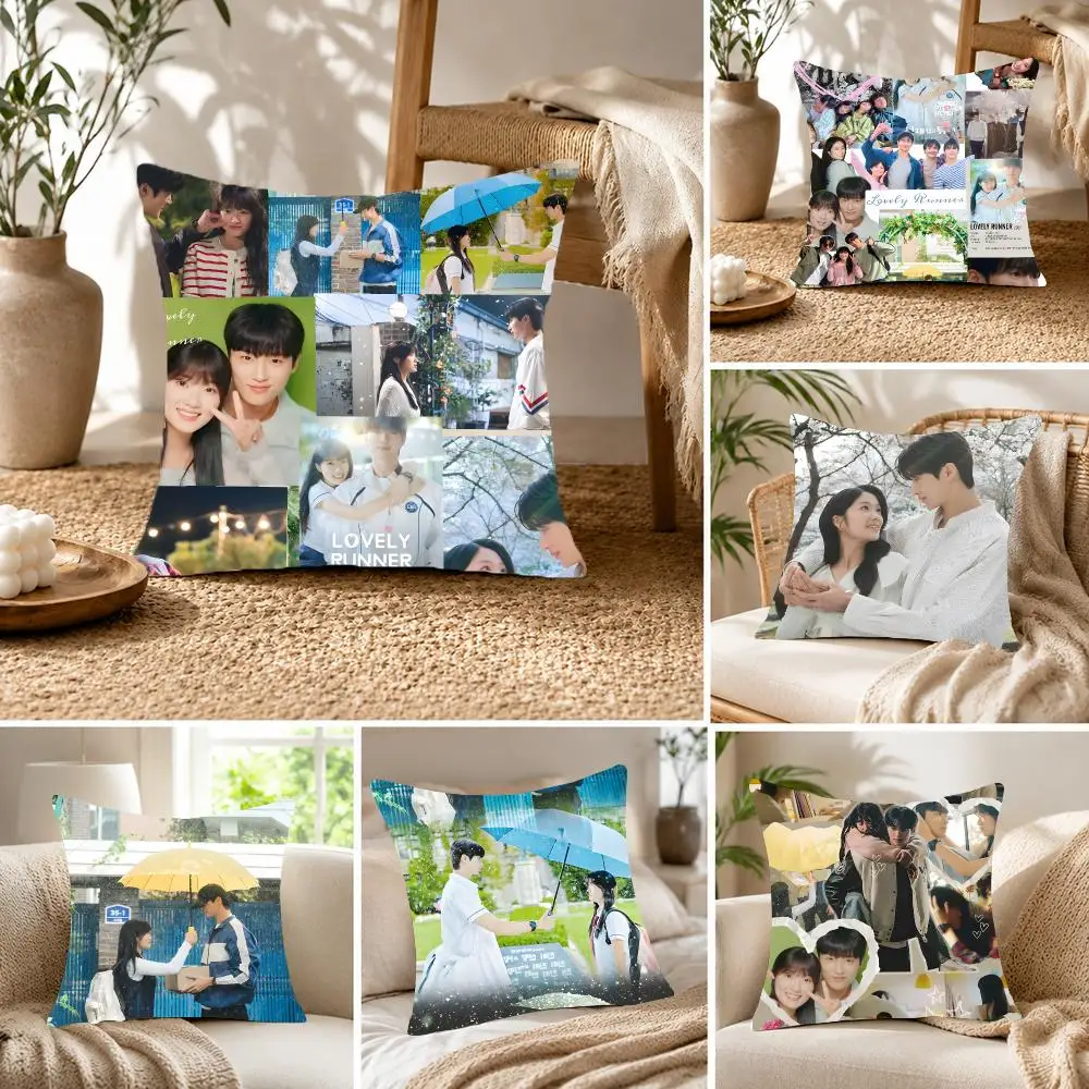 Romantic Kdrama L-Lovely Runner Cushion Cover Fluffy velvet Nordic style plush Living room sofa decorative