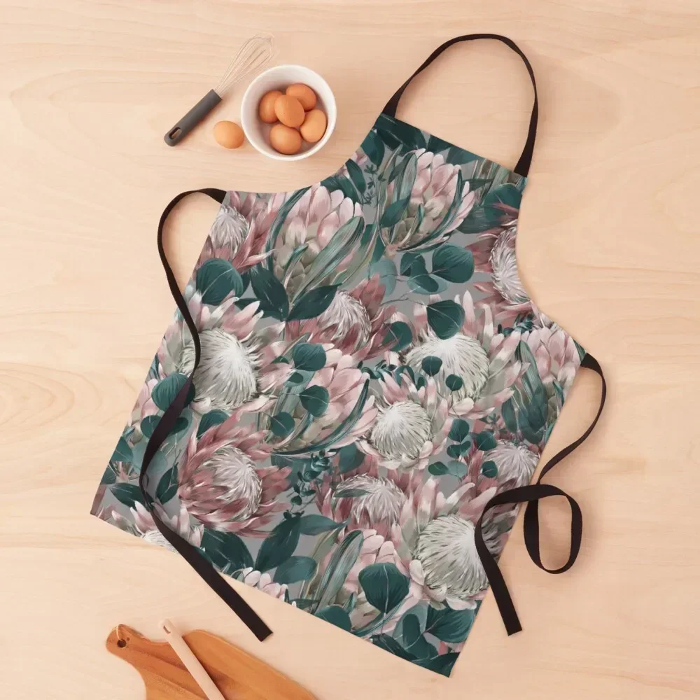 Tropical seamless pattern of protea flowers in vintage style Apron Kitchen Supplies Womens Dresses Apron