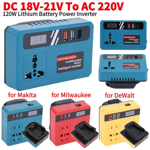 Nuevo inversor de batería de litio de 120W DC 18-21V a AC 220V herramienta eléctrica inversor de batería inversor de potencia para DeWalt Makita Milwaukee