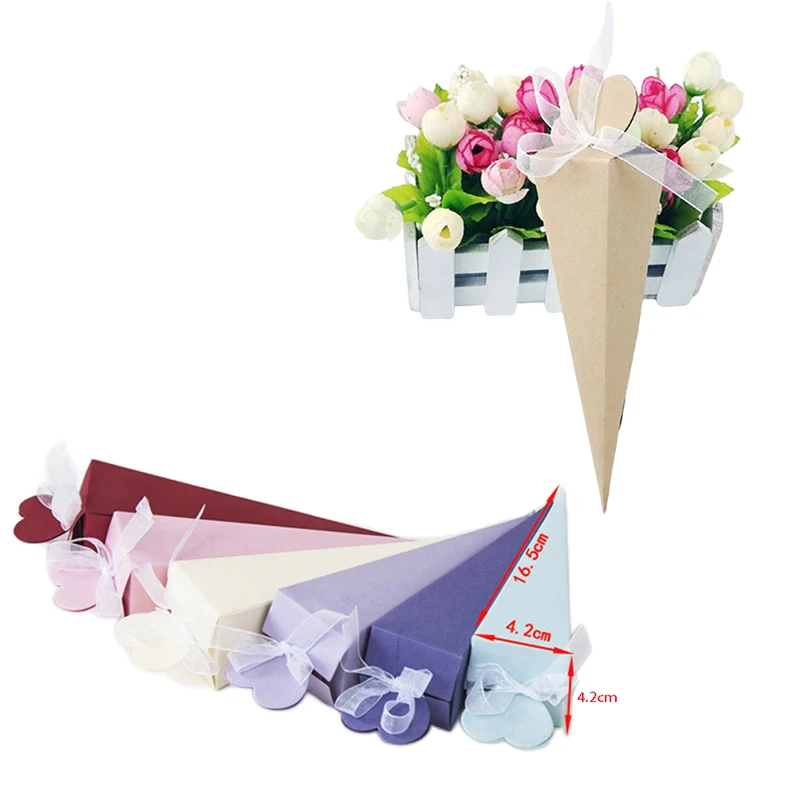 10/20/50Pcs Ice Cream Cone Wedding Candy Box Favor Gift Packaging Boxes With Ribbon Wedding Birthday Christmas Party Decoration