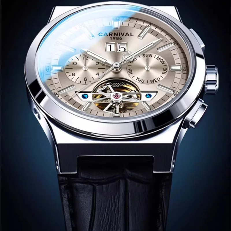 

Montre Homme CARNIVAL механические деловые часы для мужчин, брендовые роскошные мужские военные автоматические наручные часы, водонепроницаемые Reloj Hombre