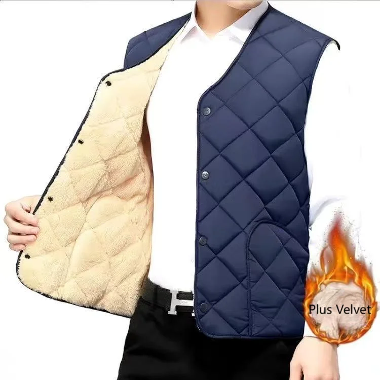 Heren Verdikte Vesten Herfst Winter Gelaagdheid 2025, Veelzijdige Casual Bovenkleding Vest Heren Kraagloos Fleece Gevoerd Vest